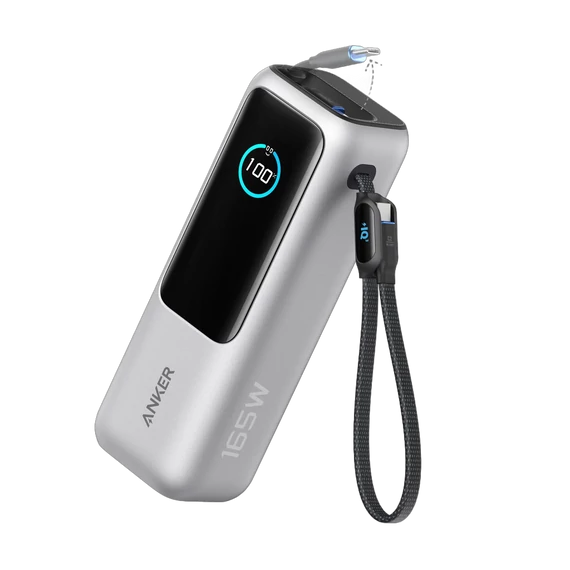 Anker Zolo Power Bank (25K 165W Built-In USB-C and Retractable Cable) silver